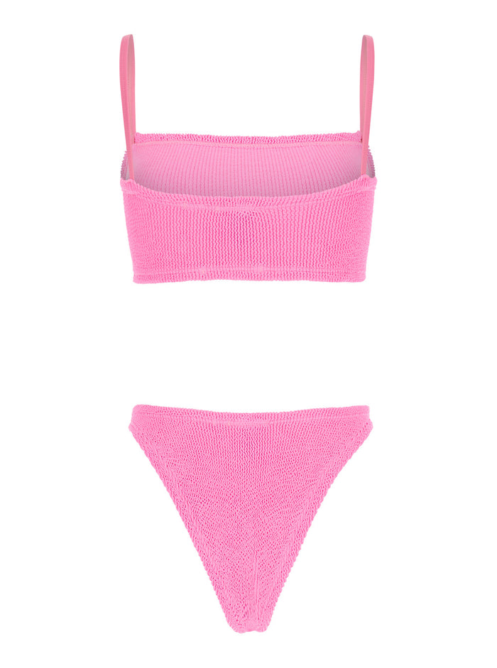 Gigi Bikini with Square Neckline and Thin Straps in Pink Ribbed Fabric for Women Polyamide Elastane Beachwear