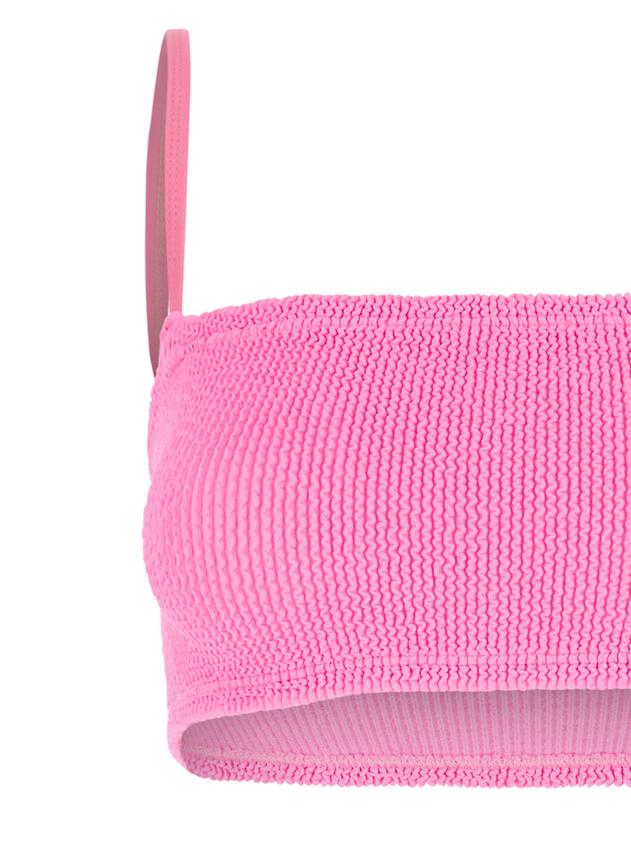 Gigi Bikini with Square Neckline and Thin Straps in Pink Ribbed Fabric for Women Polyamide Elastane Beachwear