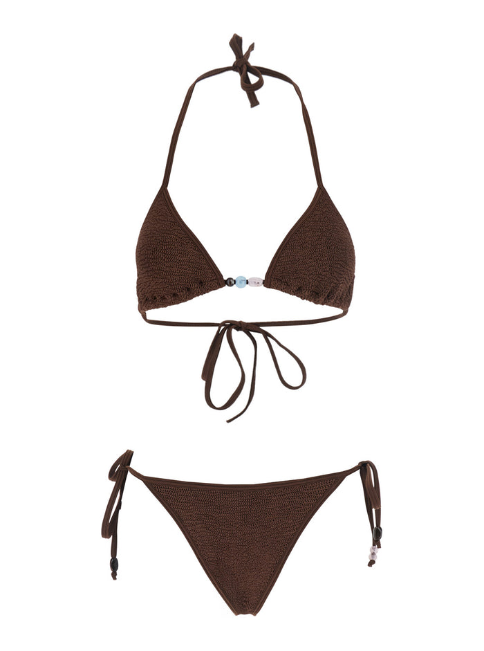 Bikini Gina With Bead Details Brown Beachwear