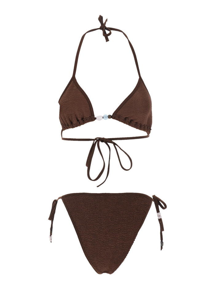 Bikini Gina With Bead Details Brown Beachwear