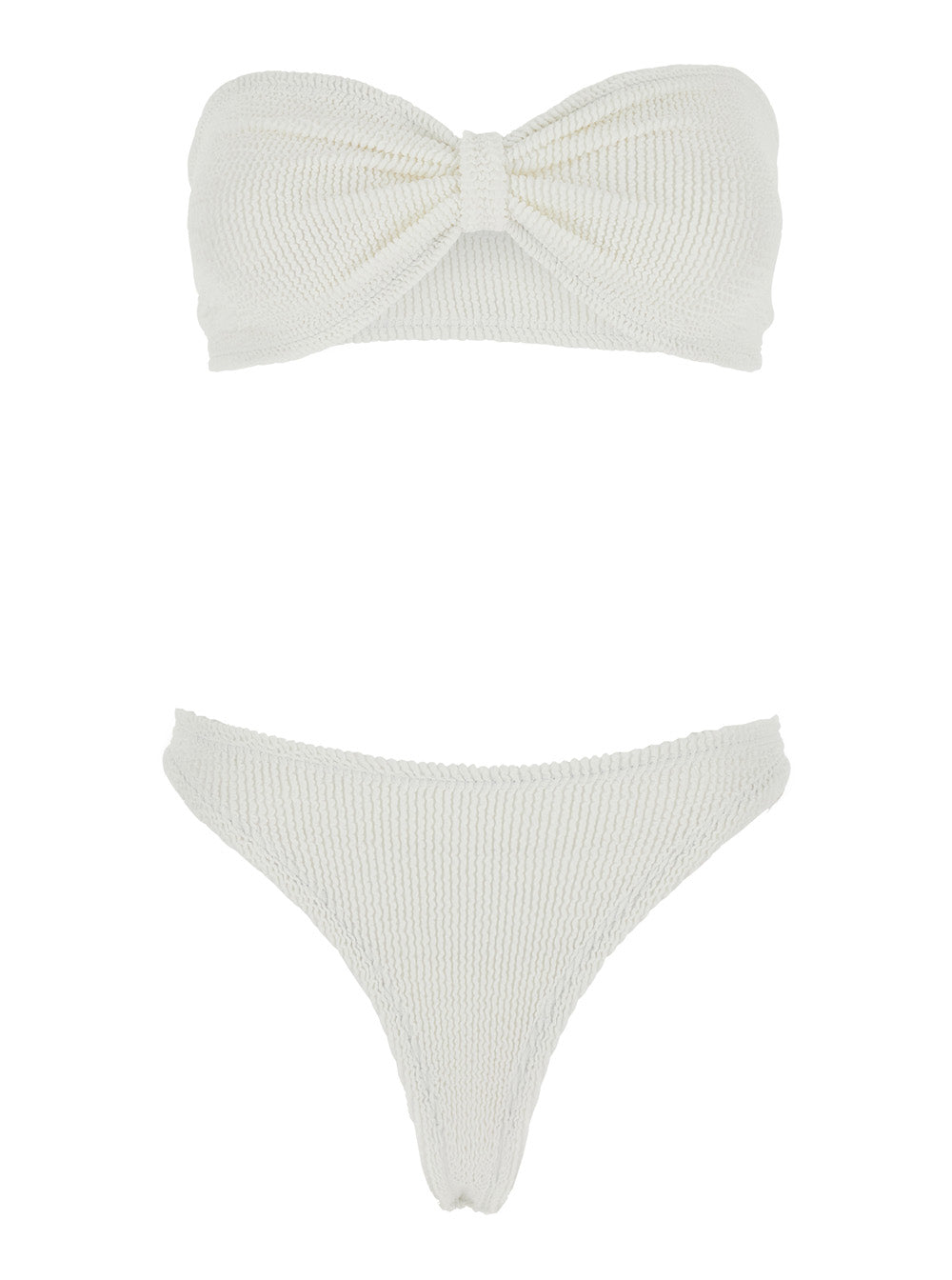 Bikini Jean with Bandeau Design and Front Knot in White Tech Fabric for Women Beachwear