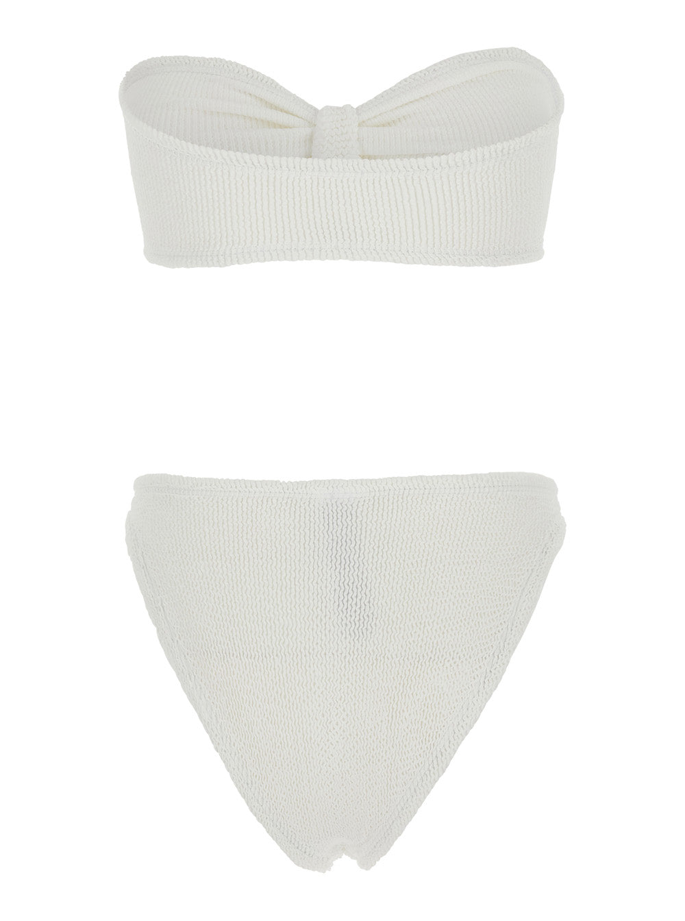 Bikini Jean with Bandeau Design and Front Knot in White Tech Fabric for Women Beachwear