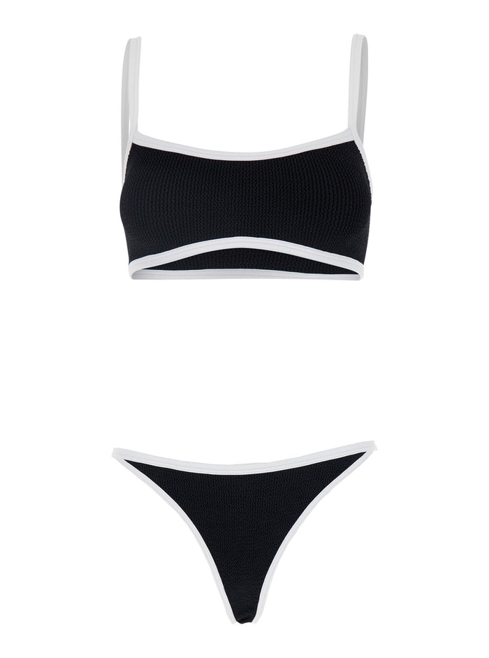Bikini Tyler with Contrast Edges in Black Knit Fabric for Women Polyamide Lyocell Beachwear