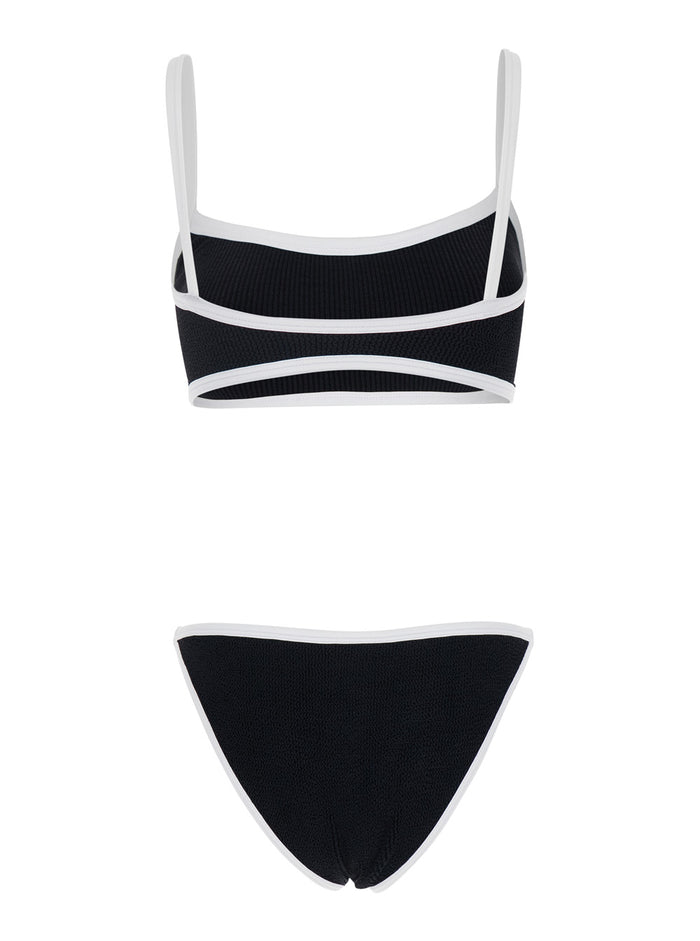 Bikini Tyler with Contrast Edges in Black Knit Fabric for Women Polyamide Lyocell Beachwear
