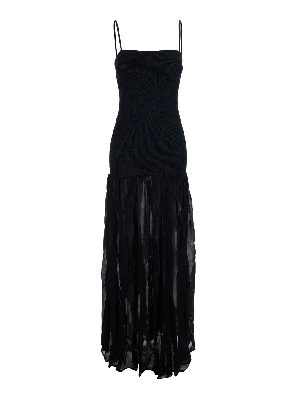 Long Dress Hybrid Black With V-Neck And Sleeves Tech Fabric For Women