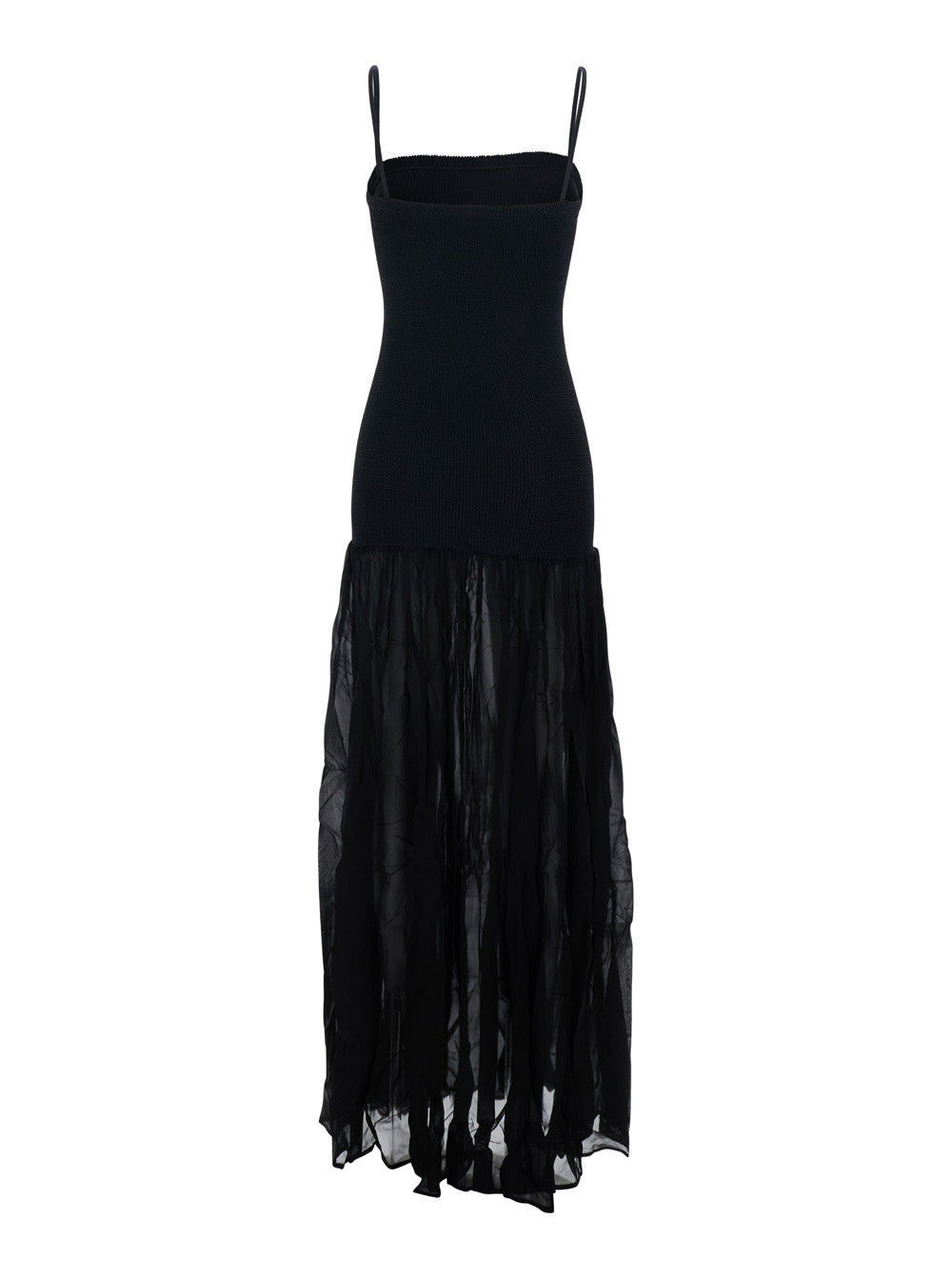 Long Dress Hybrid Black With V-Neck And Sleeves Tech Fabric For Women