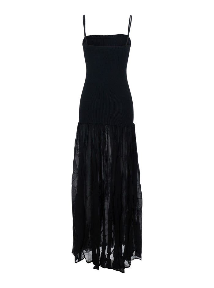 Long Dress Hybrid Black With V-Neck And Sleeves Tech Fabric For Women