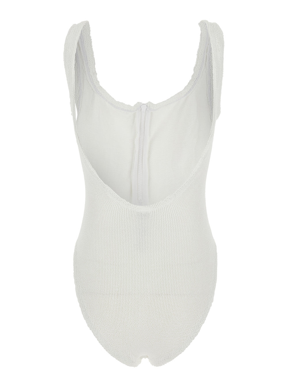 Dallas White One-Piece Swimsuit with Thin Straps and Front Zip in Stretch Tech Fabric Woman Beachwear
