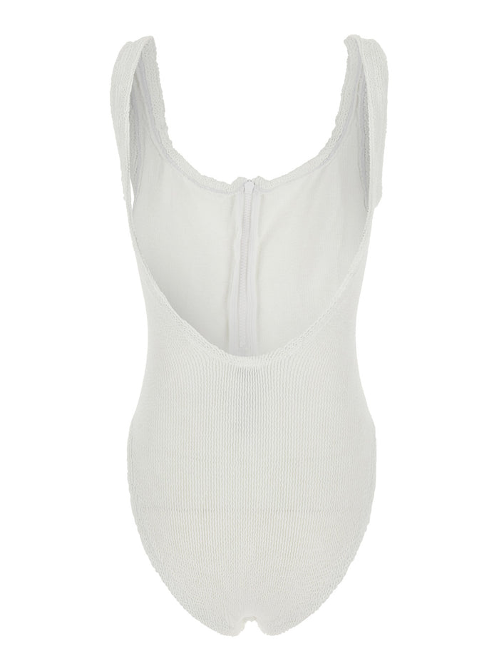 Dallas White One-Piece Swimsuit with Thin Straps and Front Zip in Stretch Tech Fabric Woman Beachwear