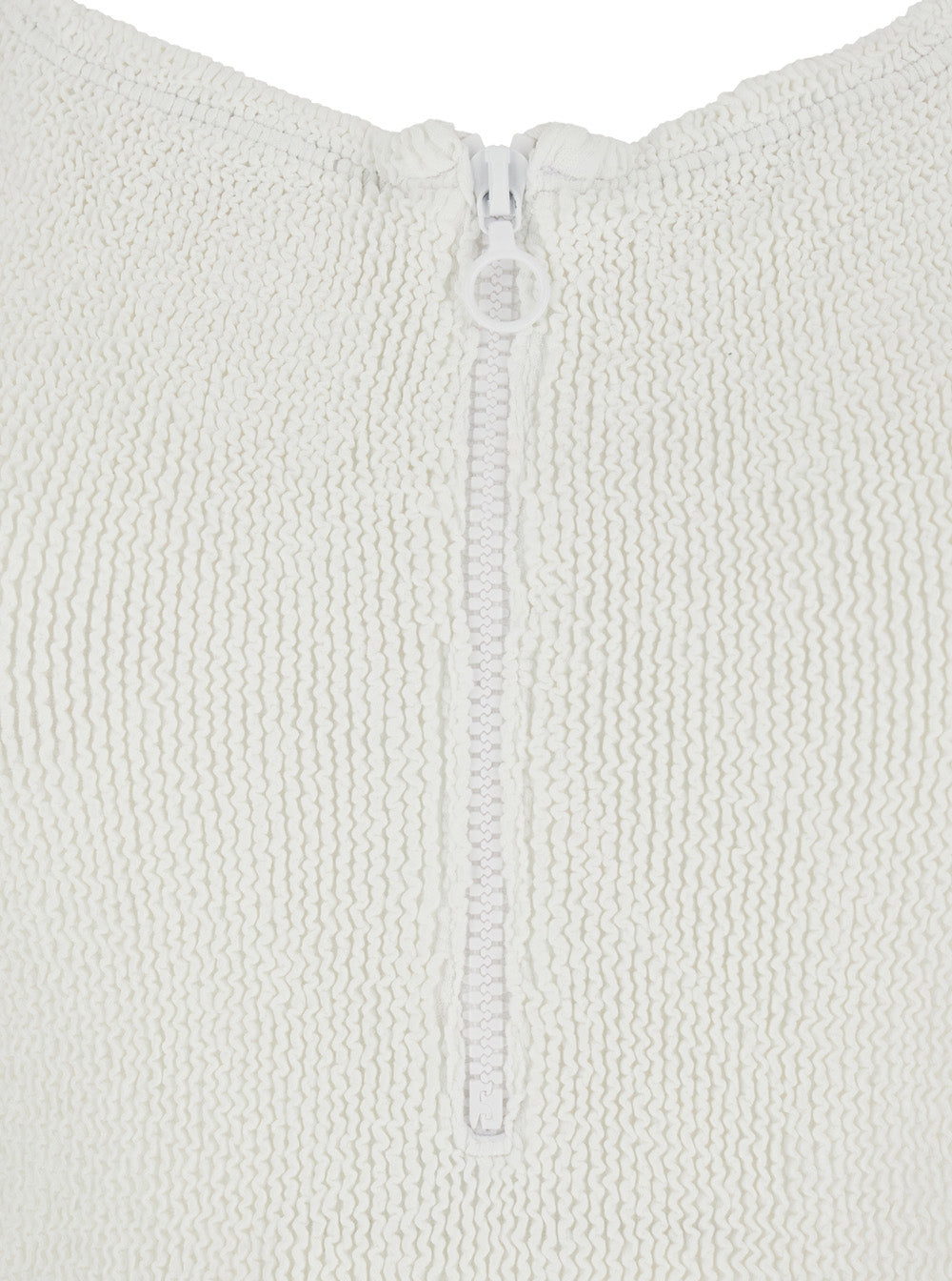 Dallas White One-Piece Swimsuit with Thin Straps and Front Zip in Stretch Tech Fabric Woman Beachwear