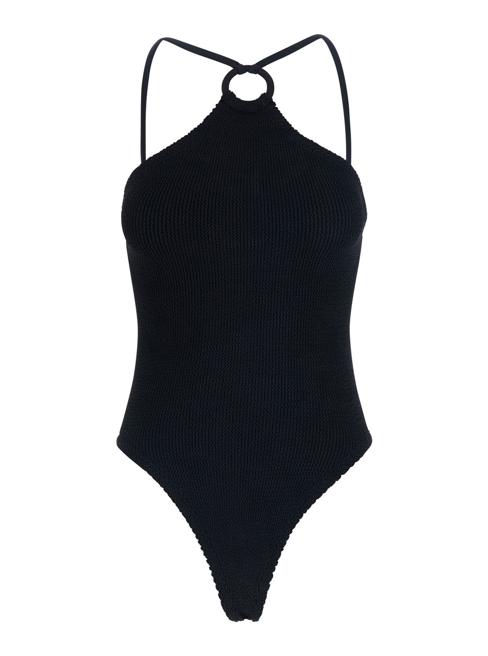 Jasmine Swim Covered Hoop Black - Swimwear With V-Neck Details Tech Fabric Women Beachwear