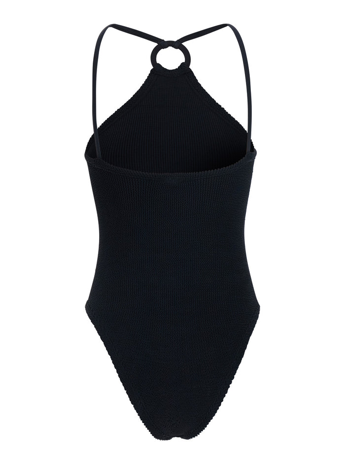 Jasmine Swim Covered Hoop Black - Swimwear With V-Neck Details Tech Fabric Women Beachwear