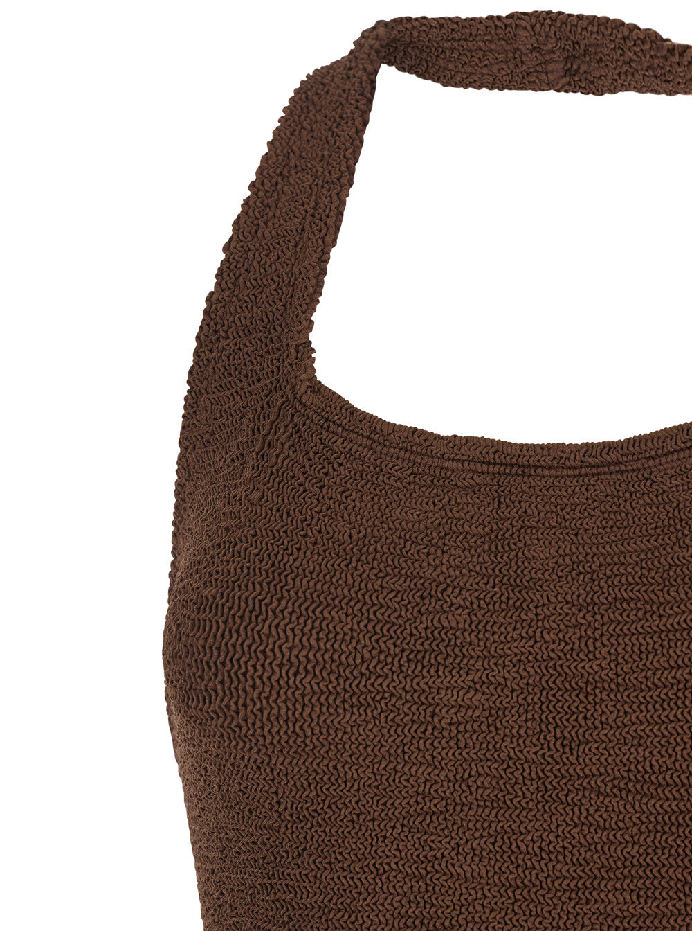 Sandy Brown One-Piece Swimsuit with Halterneck and Open Rear in Tech Fabric Woman Beachwear
