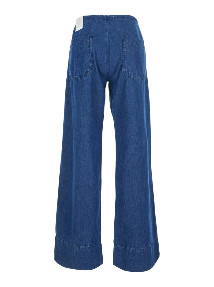 Jeans Woman Blue With Five Pockets And Vintage Detail Cotton Blu
