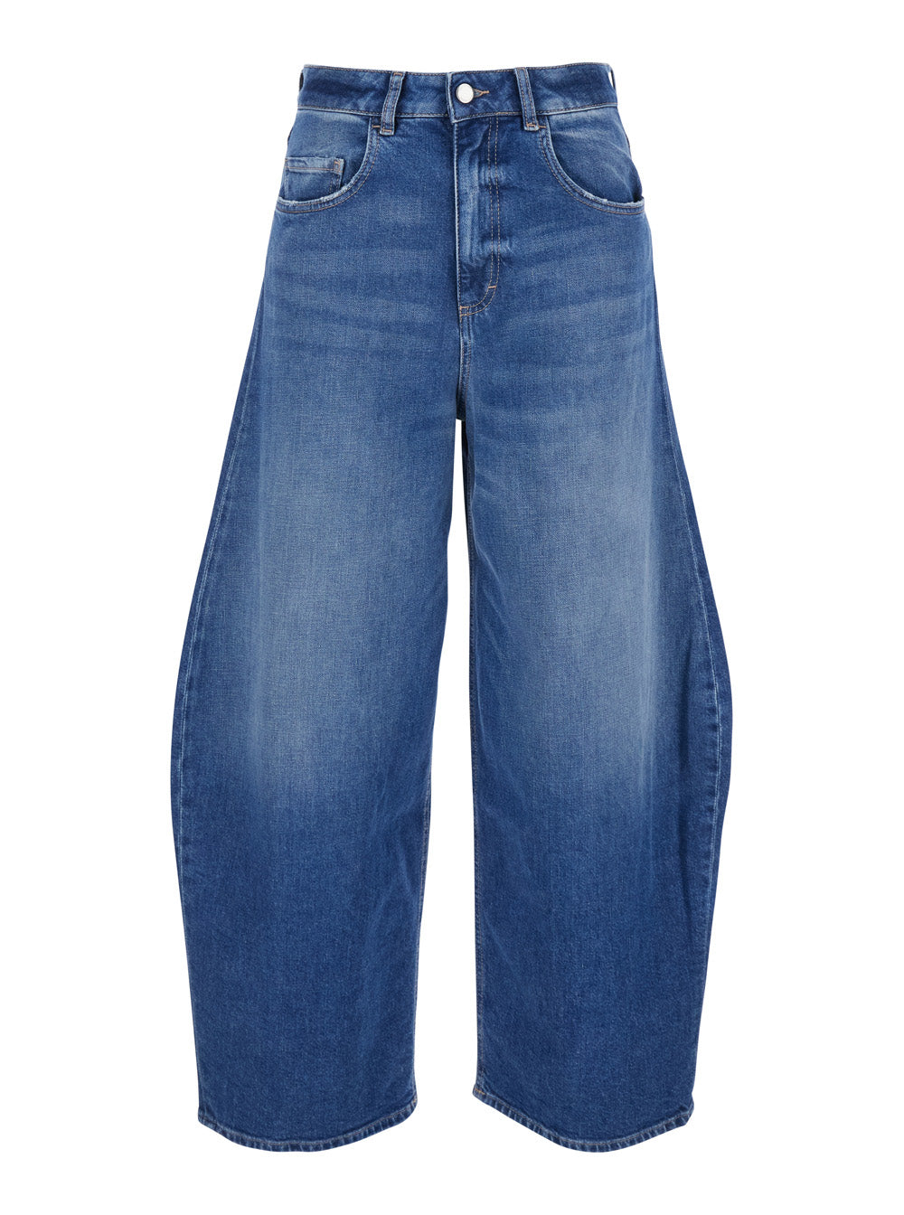 Blue Jeans with Wide Leg and Logo Patch on the Rear in Denim Woman Blu Cotton Elastane