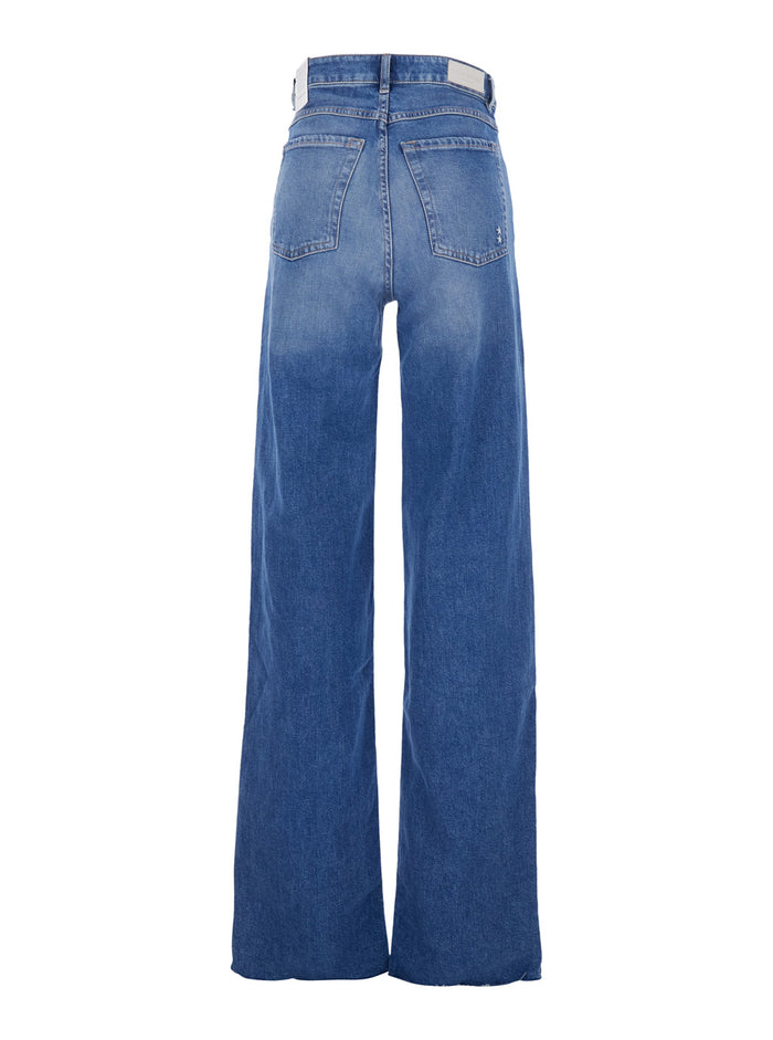 Blue Jeans with Five-Pocket Design and Logo Patch on the Back in Denim for Women Blu Cotton Elastane