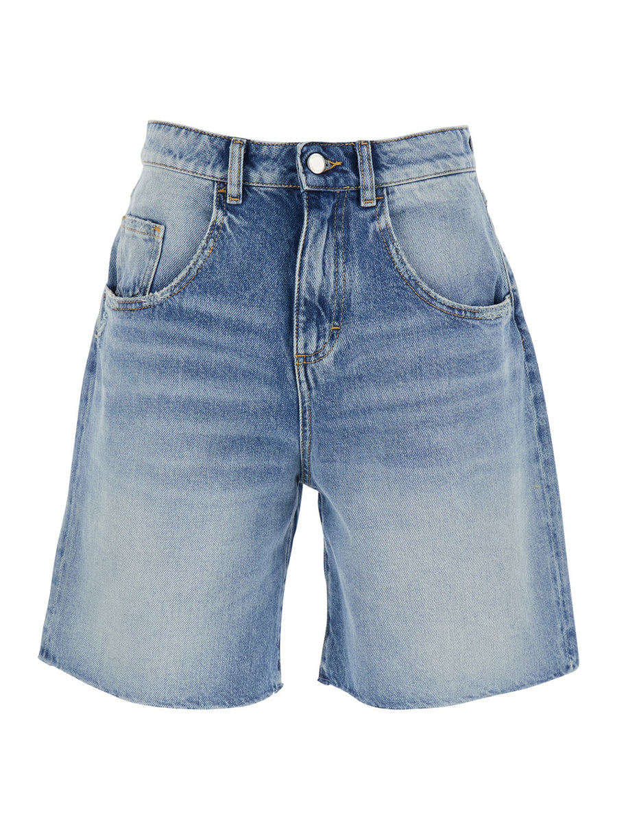 Wide-Leg Bermuda Shorts Blue Denim Cotton