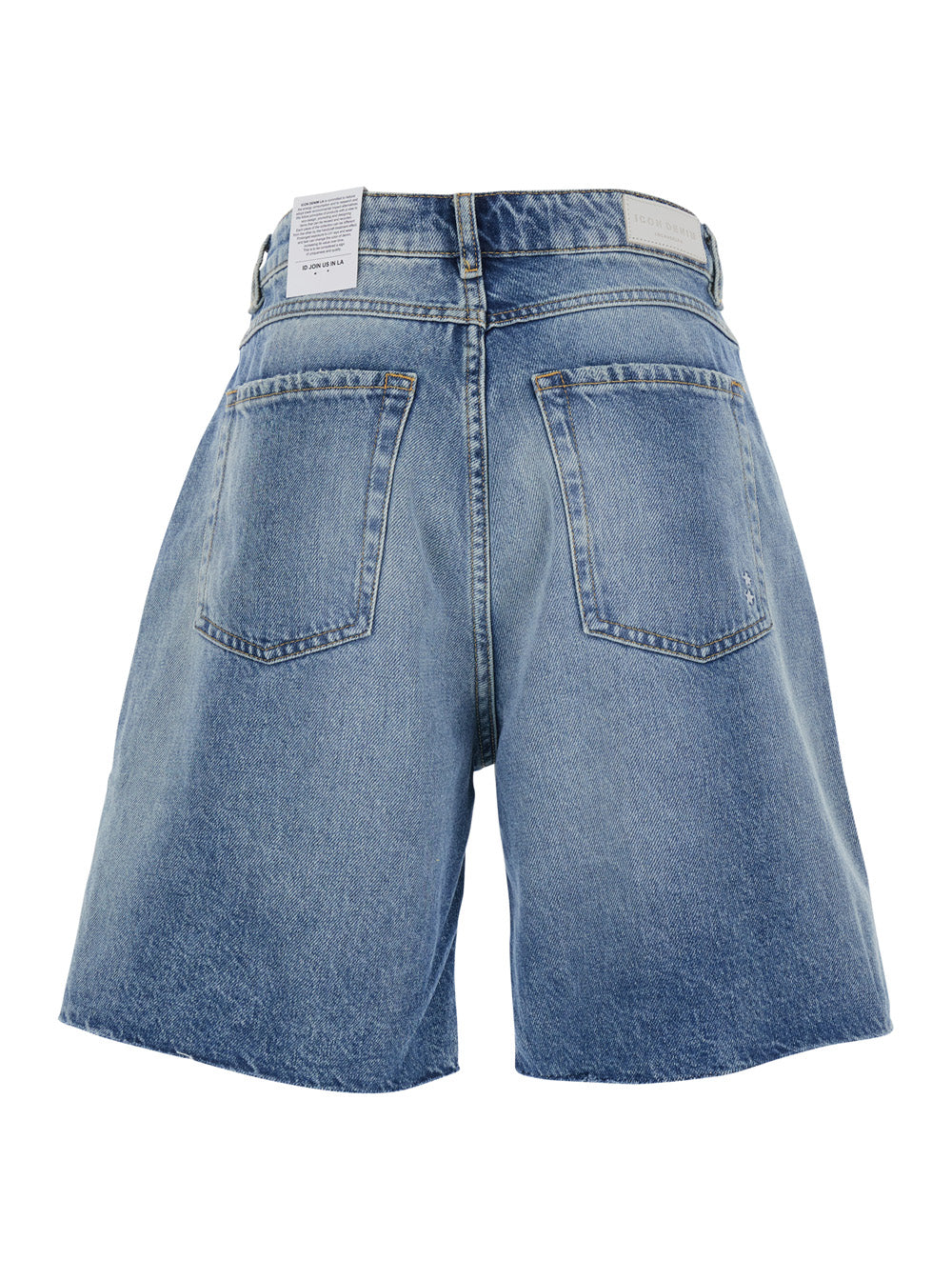 Wide Leg Bermuda with Logo Patch on the Back in Blue Denim for Women Blu Cotton Shorts And