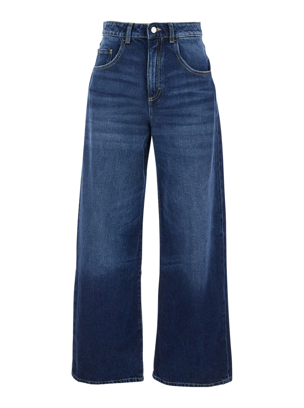 Wide-Leg Jeans Blue Denim Cotton