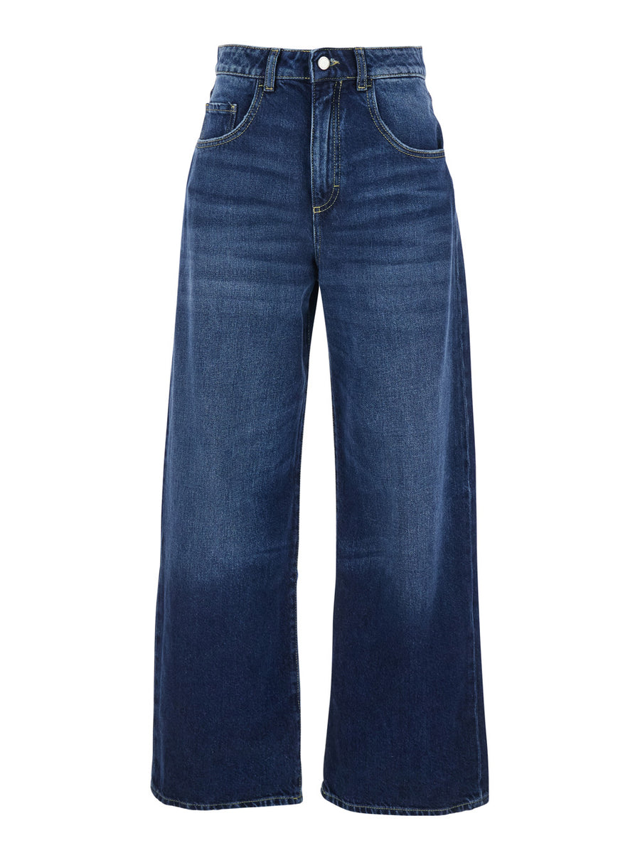 Wide-Leg Jeans Blue Denim Cotton