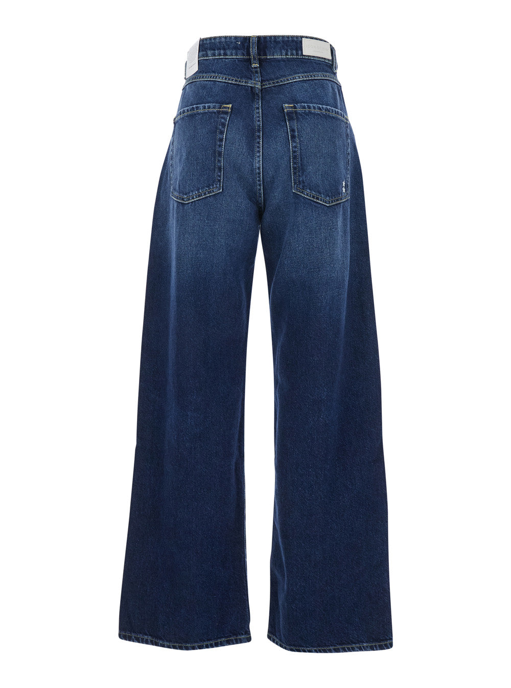 Wide Leg Jeans with Logo Patch on the Back in Blue Denim for Women Blu Cotton