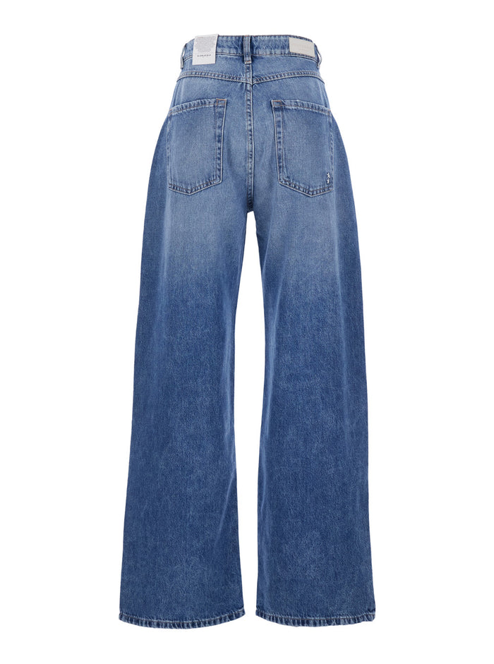 Blue five-pocket jeans with logo patch on the back in denim for women Blu Cotton
