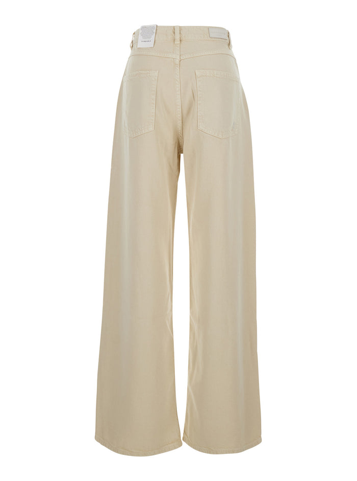 WOMAN JEANS POP with V-Pockets and Contrast Details in Beige Cotton for Women Lyocell
