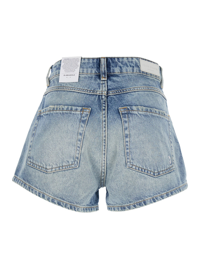 Blue Shorts with Wide Leg and Logo Patch on the Back in Denim Women Blu Cotton Bermuda