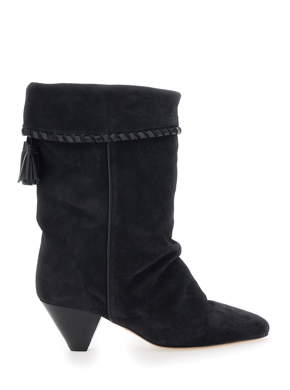 Dalby Black Boots With Pointed Design And Fringed Tassels Suede For Women