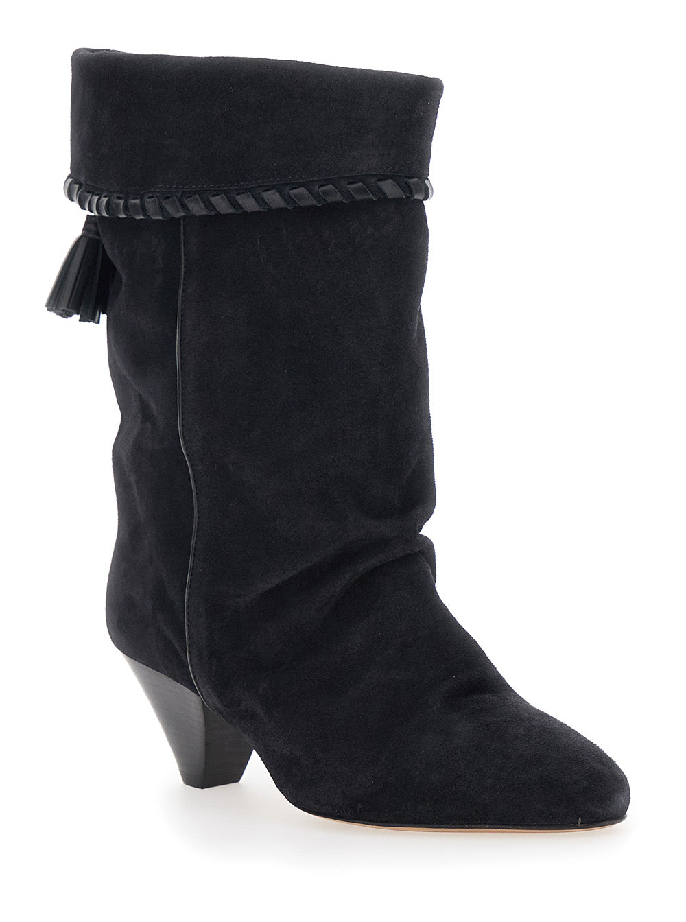 Dalby Black Boots With Pointed Design And Fringed Tassels Suede For Women
