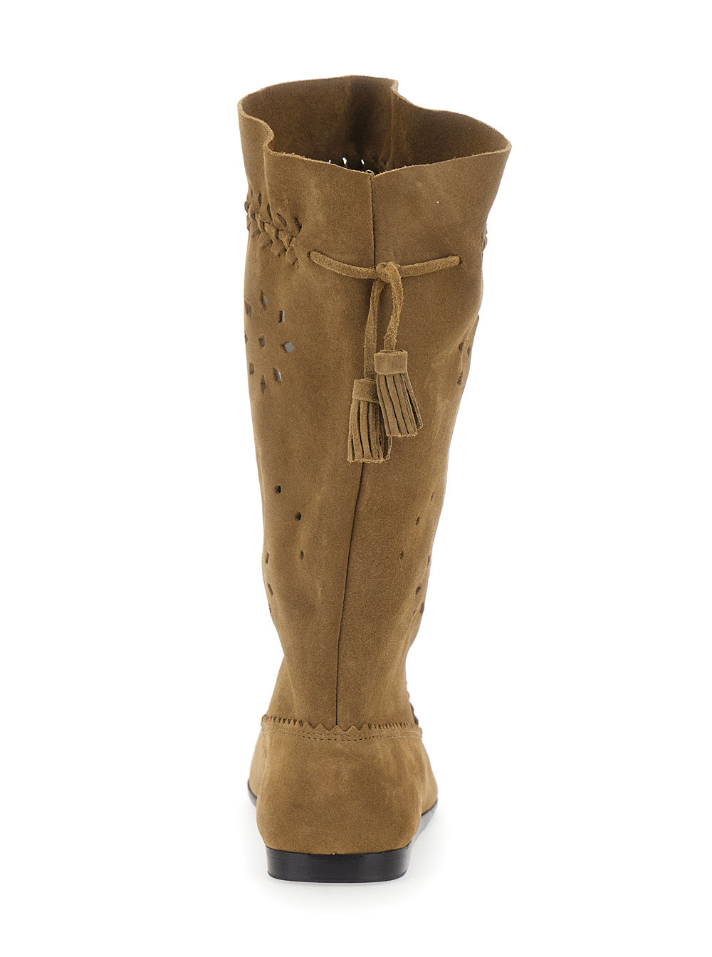 Brown Boots With Back Tassel And Flat Sole Suede Woman