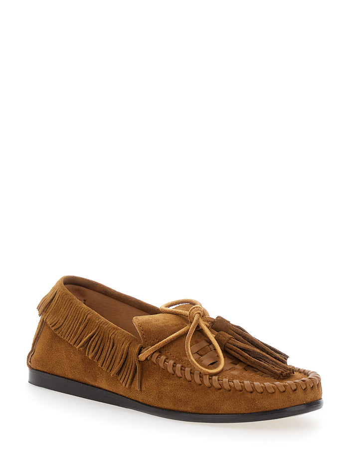 Loafers Fitza with Fringed Details and Bow on the Front in Brown Suede for Women Calf