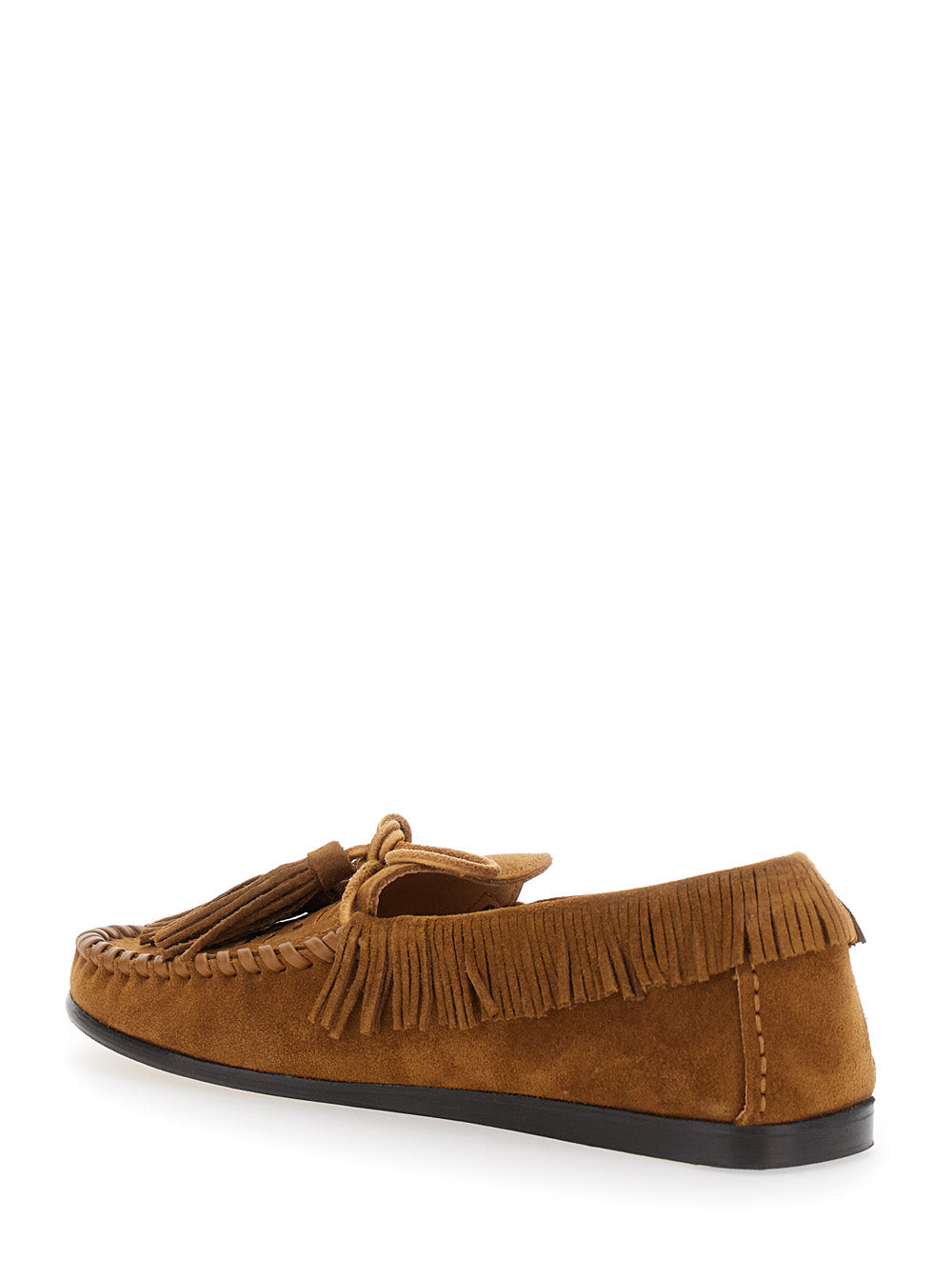 Loafers Fitza with Fringed Details and Bow on the Front in Brown Suede for Women Calf