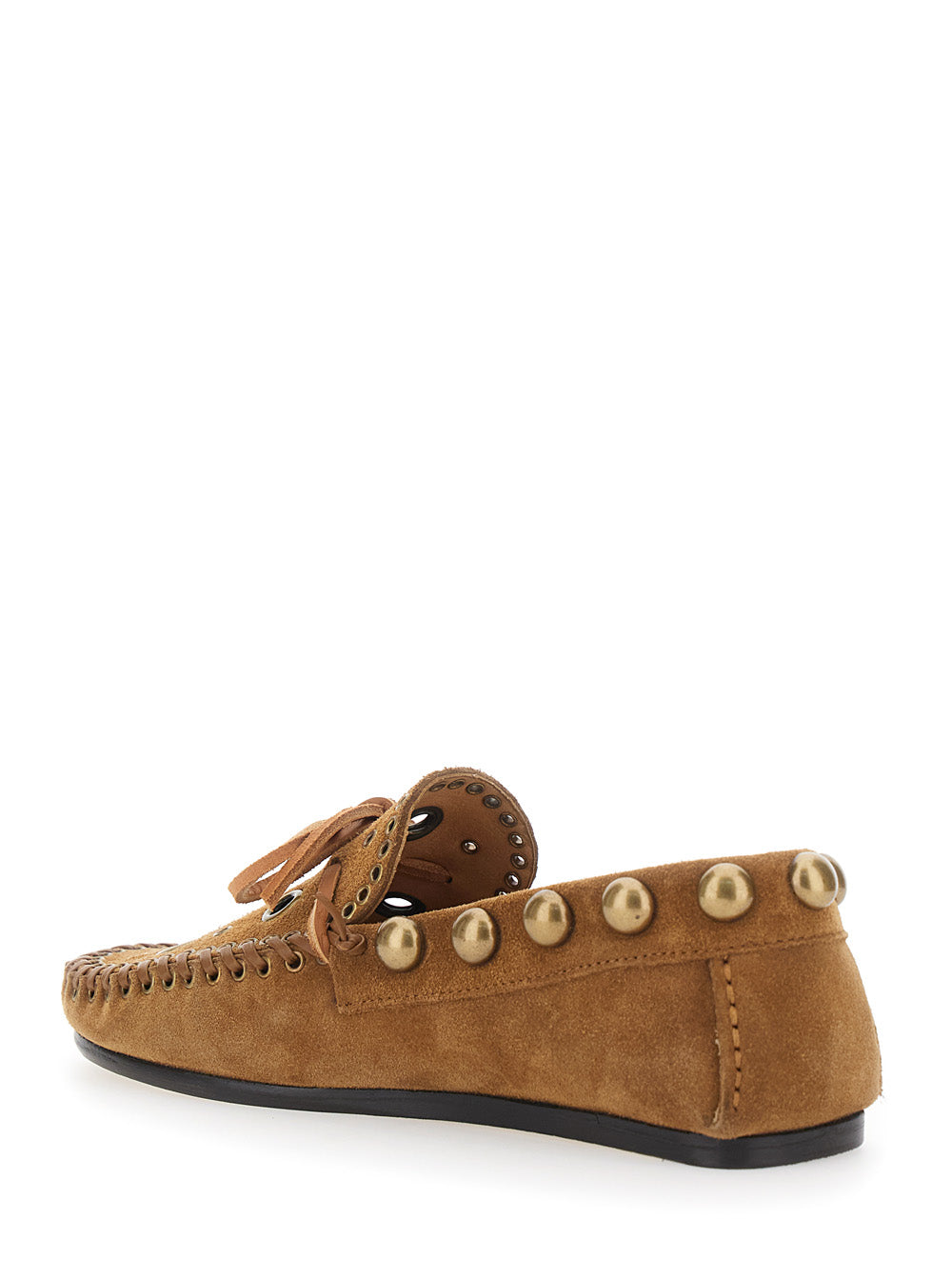 Lolly Brown Loafers With Cut-Out On The Front And All-Over Metal Details Suede For Women