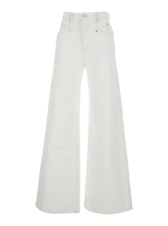 Jeans Lemony with Logo Patch on the Back in White Denim for Women Cotton