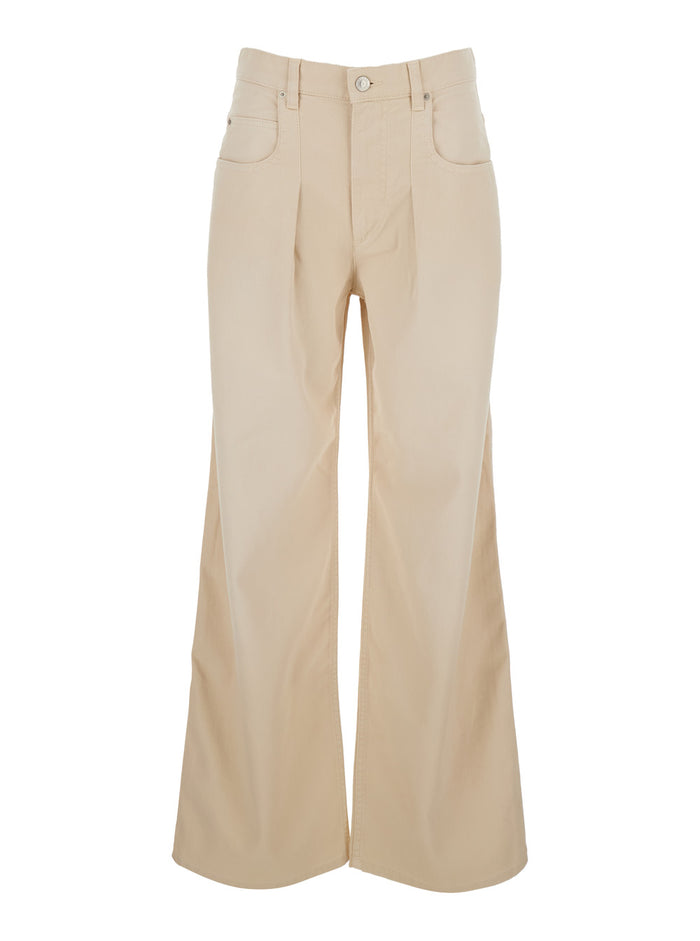 Rodayna Beige Jeans With Logo Patch On The Back And Wide Leg Denim For Women