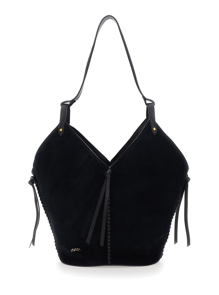 Shoulder Bag Tampa with Single Strap and Suede Knot Detail for Women Black Calf