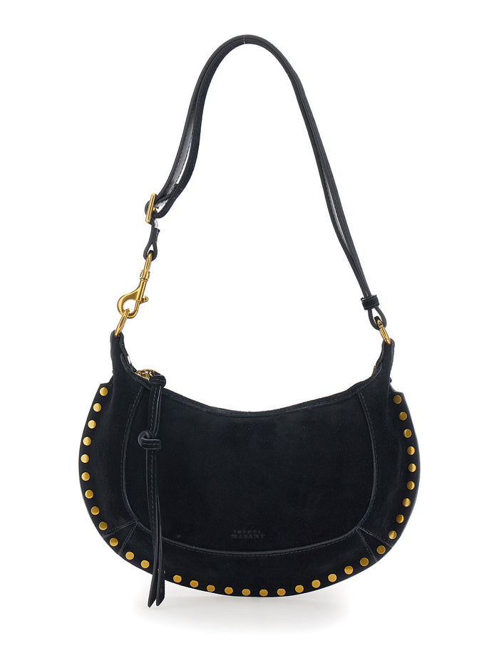 Shoulder Bag Oksan with Adjustable and Removable Strap Suede Stud Decoration for Women Black