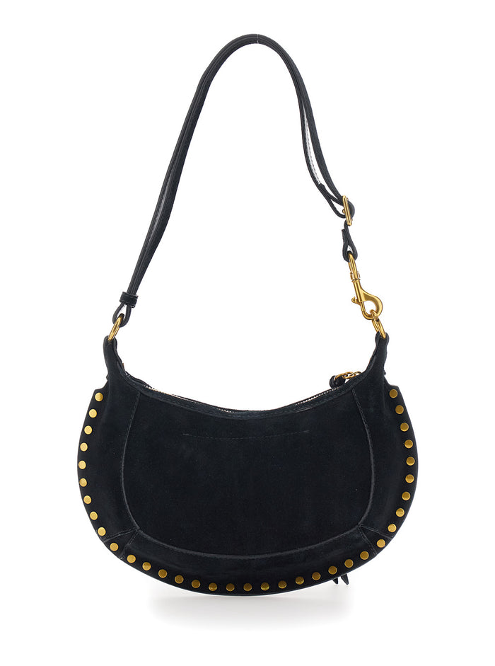 Shoulder Bag Oksan with Adjustable and Removable Strap Suede Stud Decoration for Women Black