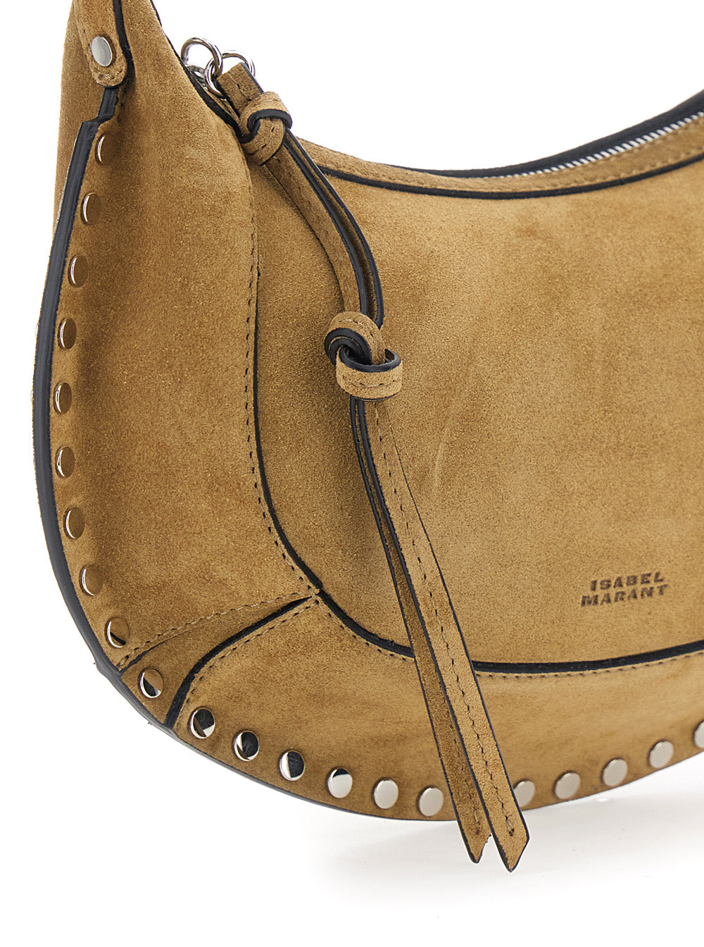 Shoulder Bag Oksan with Adjustable and Removable Strap Suede Stud Decoration Beige Women