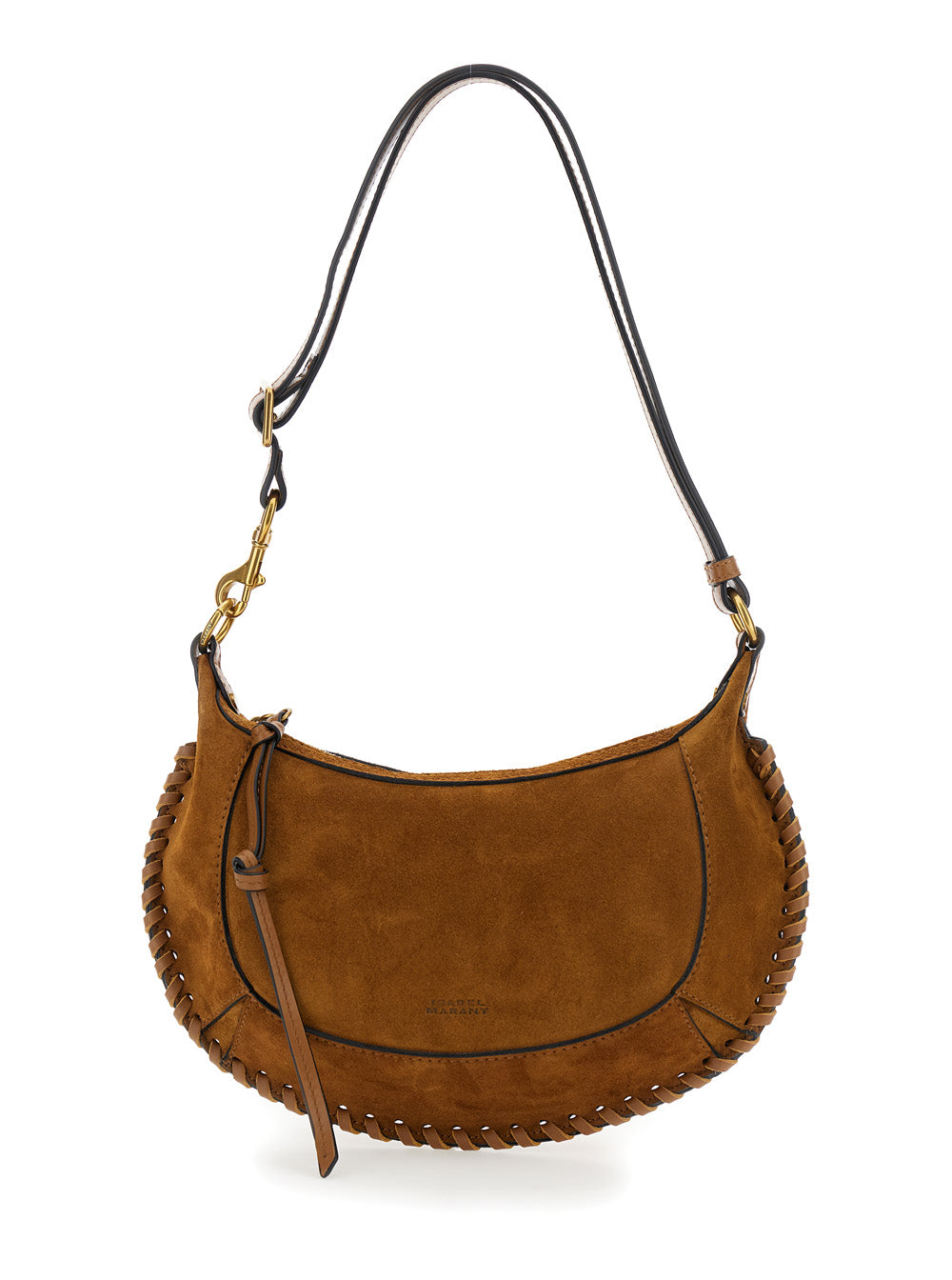 Oskan Moon Brown Crossbody Bag With Front Logo Print Suede Woman Shoulder
