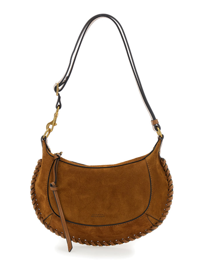 Oskan Moon Brown Crossbody Bag With Front Logo Print Suede Woman Shoulder
