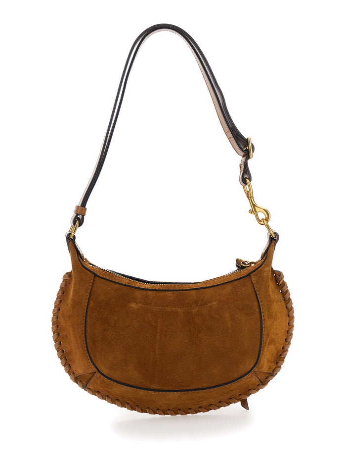 Oskan Moon Brown Crossbody Bag With Front Logo Print Suede Woman Shoulder