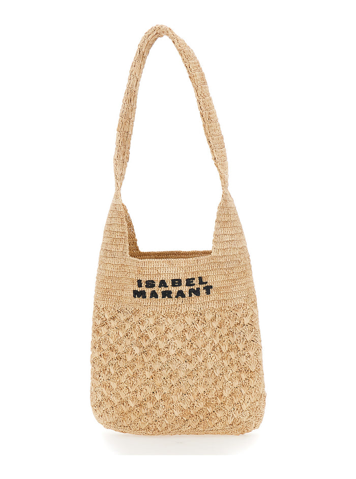 Praia Beige Shoulder Bag With Logo Lettering On The Front Raffia For Woman