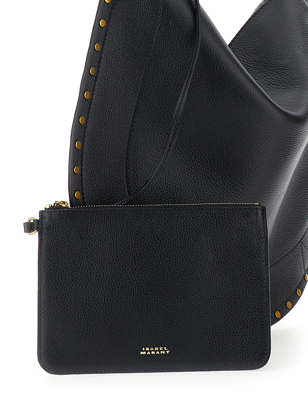 Oskan Hobo Black Shoulder Bag With Studded Profile Leather For Women