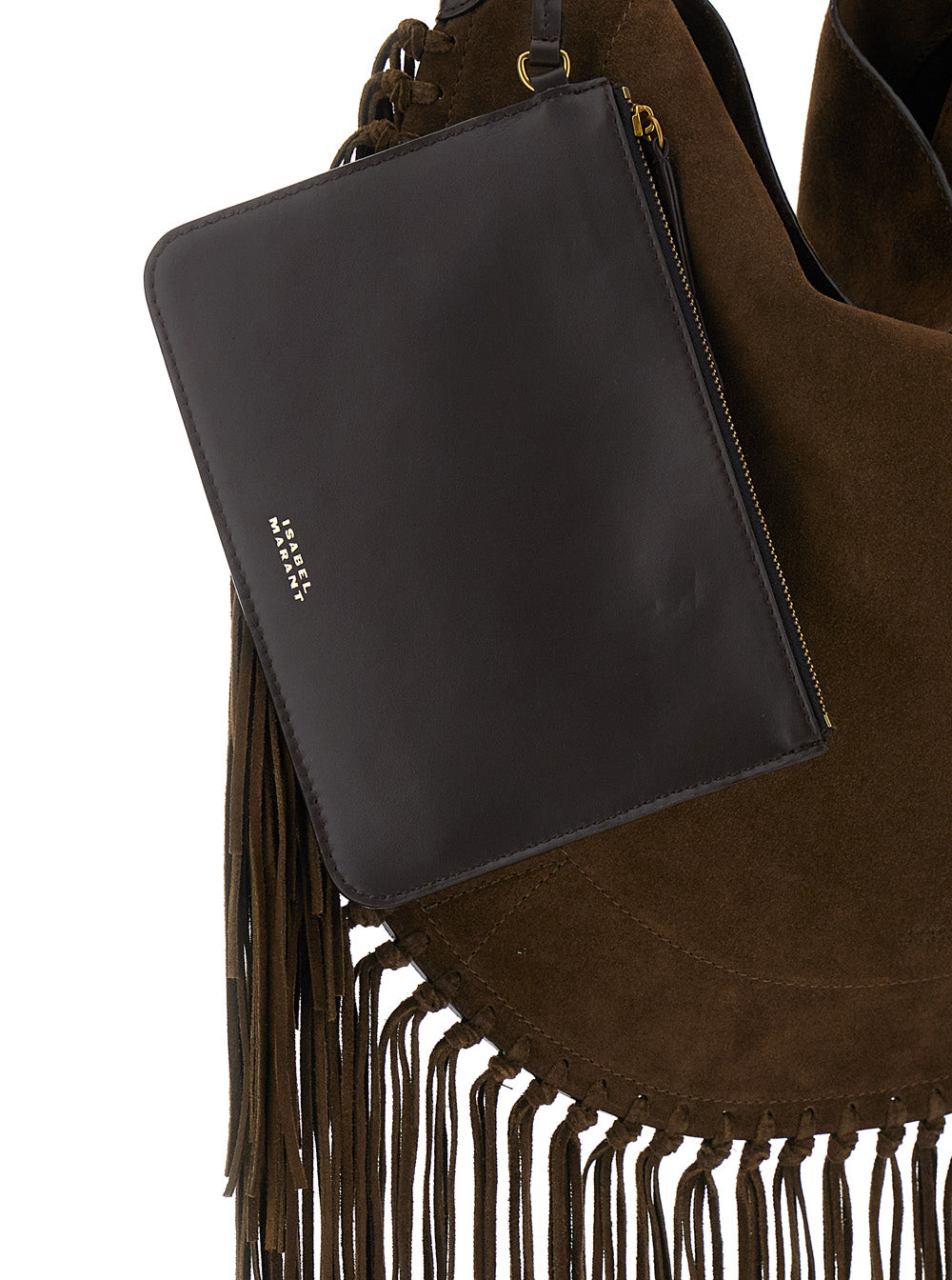 Oksan Brown Shoulder Bag With Oversize Fringes And Removable Handle Suede Woman