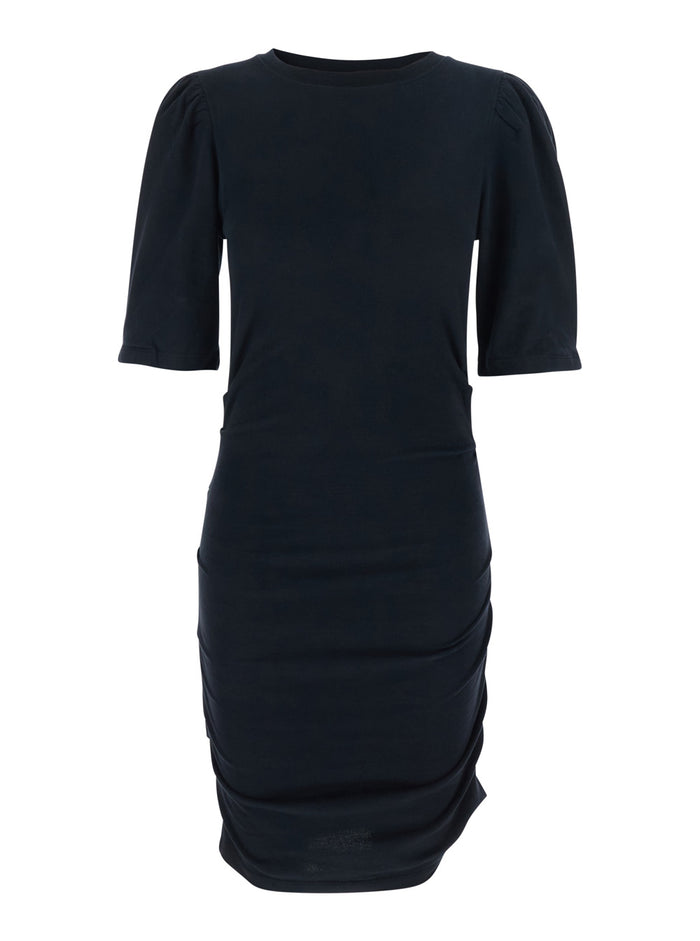 Dress Mylda Crew Neck With Pleated Details Black Cotton For Women