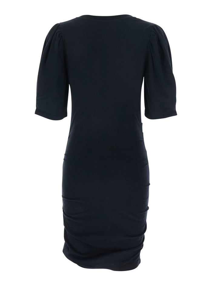 Dress Mylda Crew Neck With Pleated Details Black Cotton For Women