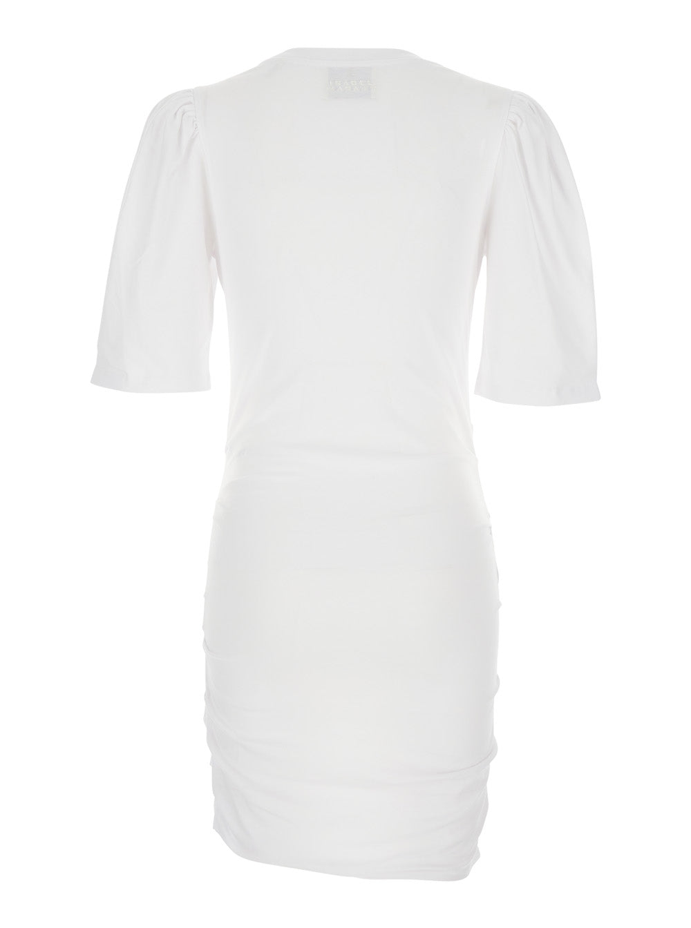Mylda White Crew Neck Dress With Pleated Details Cotton Woman