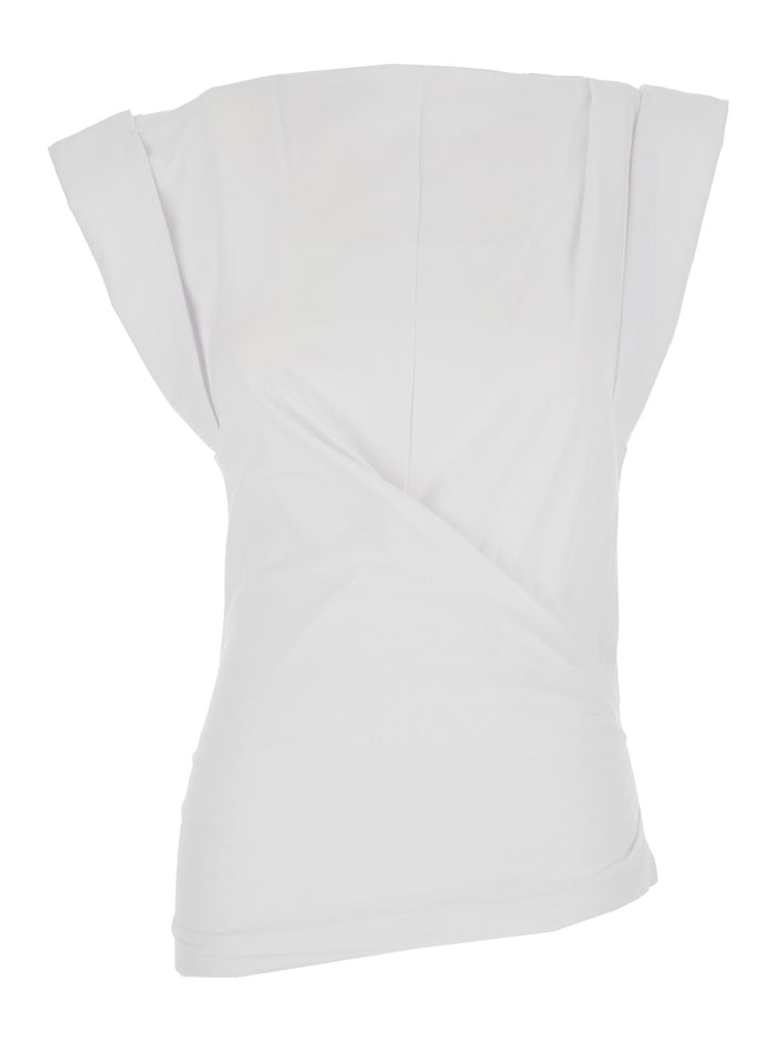 T-Shirt Maisan with Asymmetrical Design and Logo Embroidery on the Back in White Cotton for Women Tshirts Polo Shirts